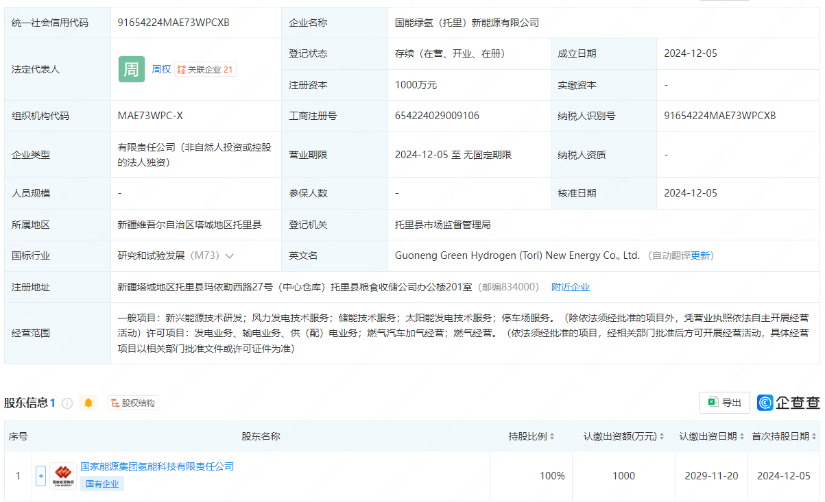 國家能源集團成立綠氫新能源公司